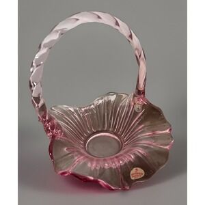 VTG Fenton 95th Anniversary Pink Art Glass Basket w/ Woven Handle